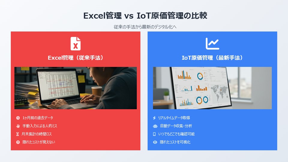 Excel管理とIoT原価管理の比較を詳細に図解
