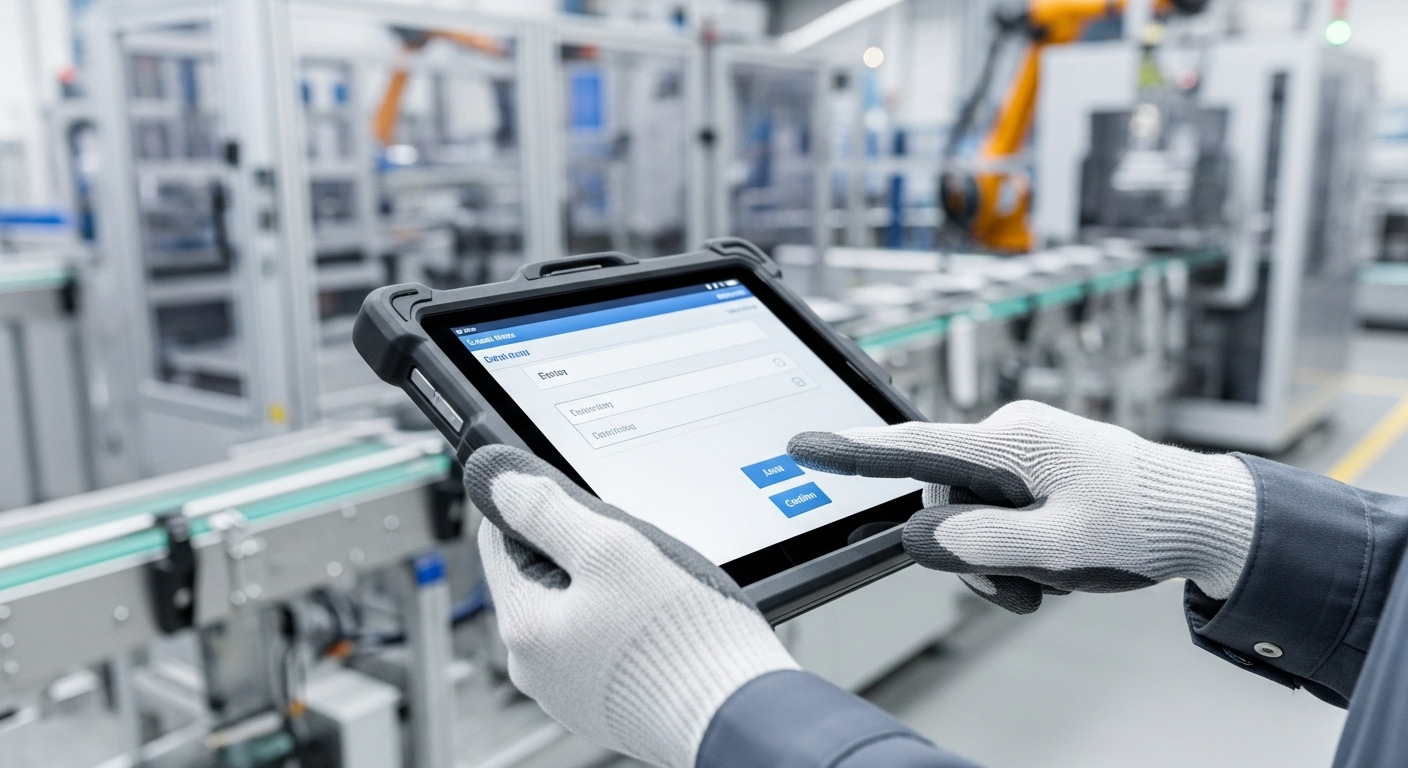 工場でタブレットを使用しているイメージ図
